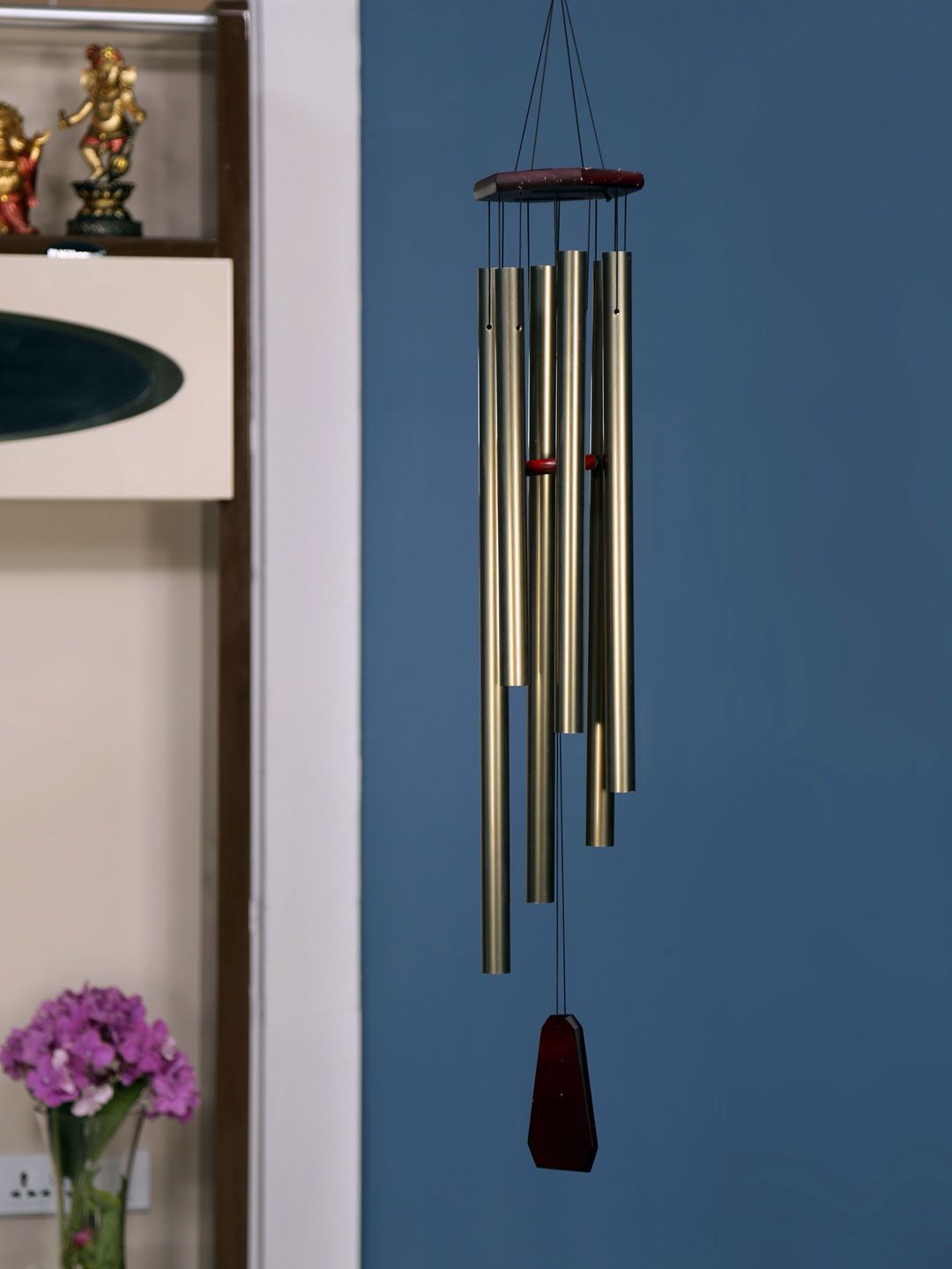 Athome by Nilkamal Gold-Toned & Brown Hanging Bells Windchime Price in India