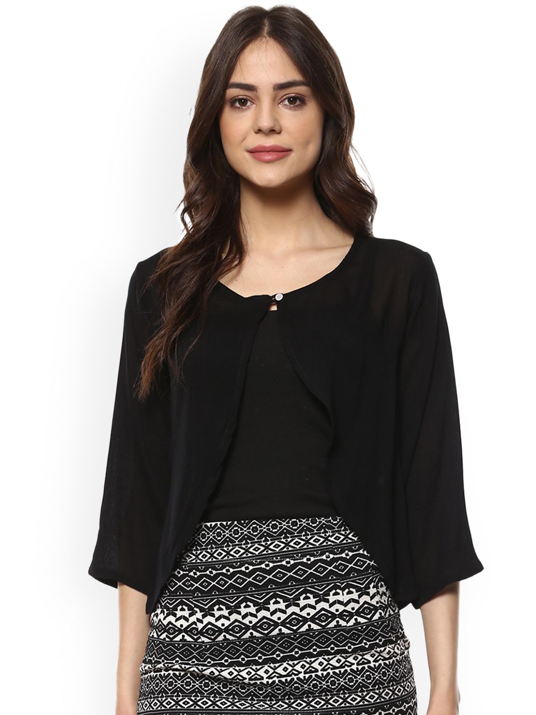 Mayra Black Solid Open Front Shrug Price in India