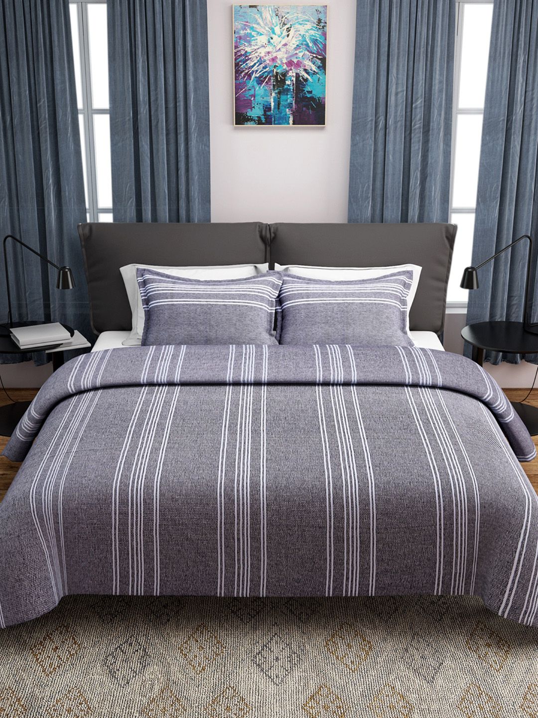 ROMEE Grey & White Woven Design 150 TC Cotton Bed Cover with 2 Pillow Covers Price in India