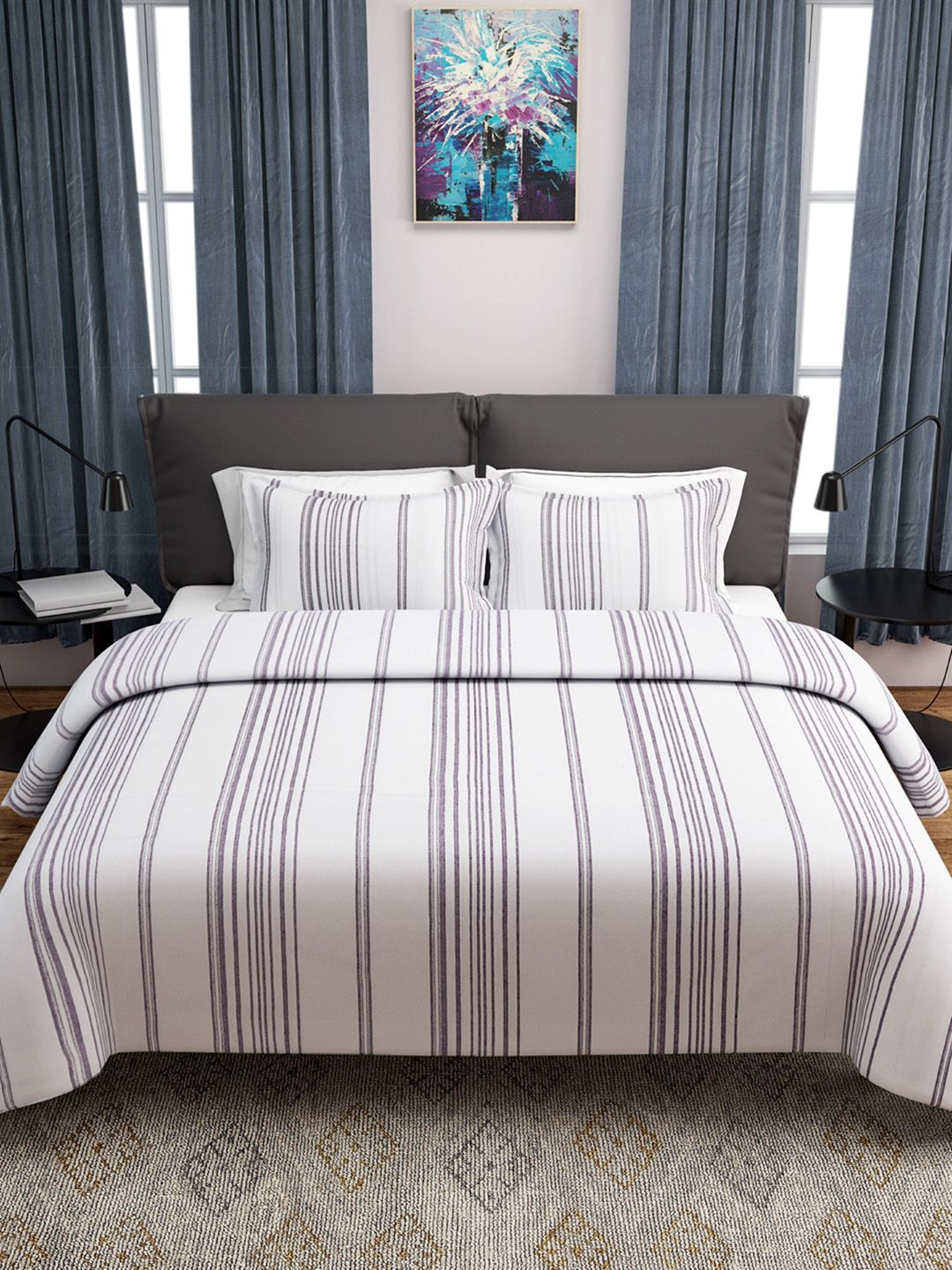 ROMEE White & Grey Woven Design Double Bed Cover with 2 Pillow Covers Price in India