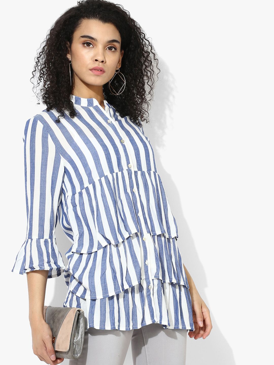 Pepe Jeans Women Blue & White Striped Shirt Style Top Price in India