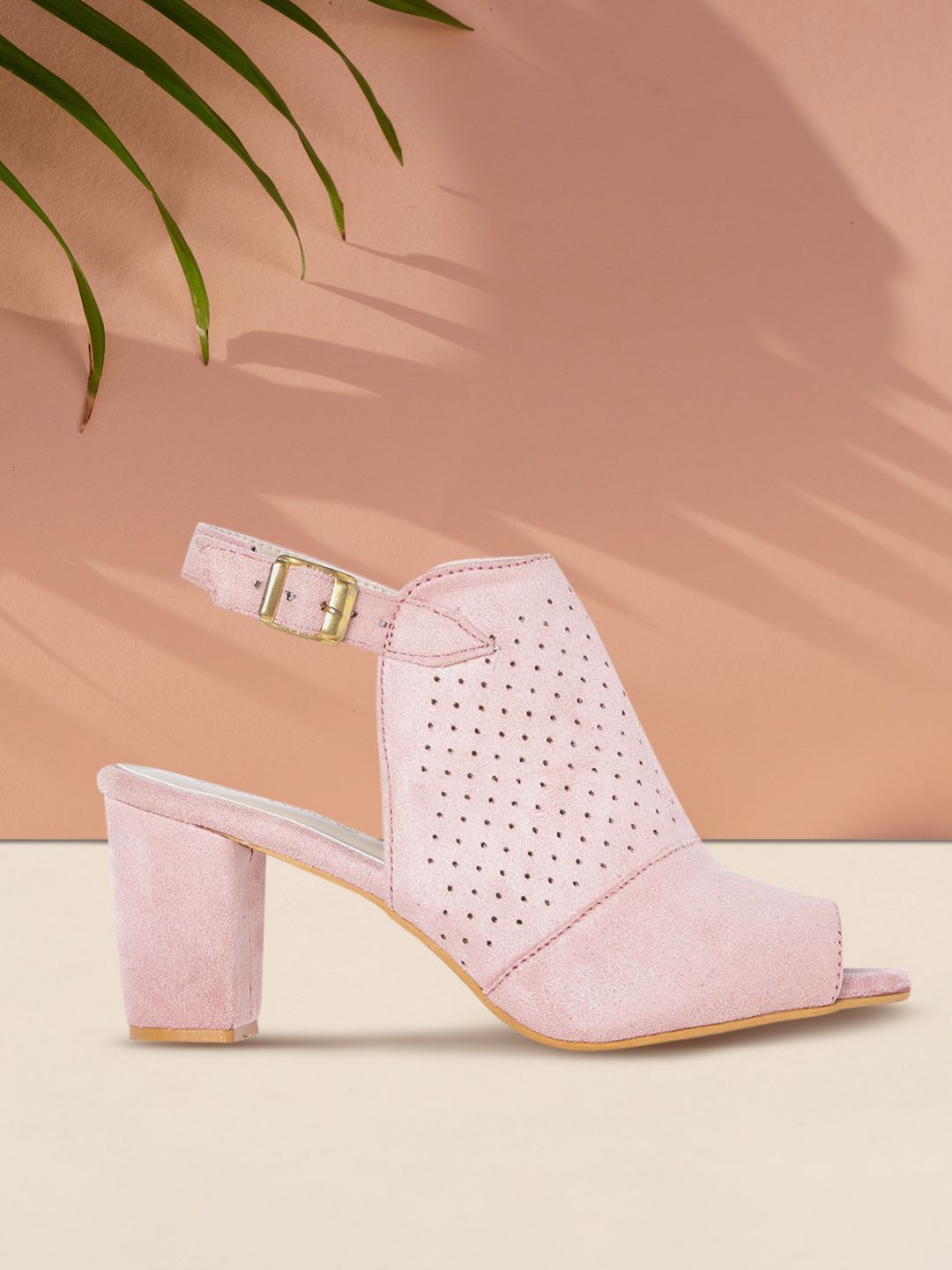 Marc Loire Women Pink Perforated Heeled Mules Price in India