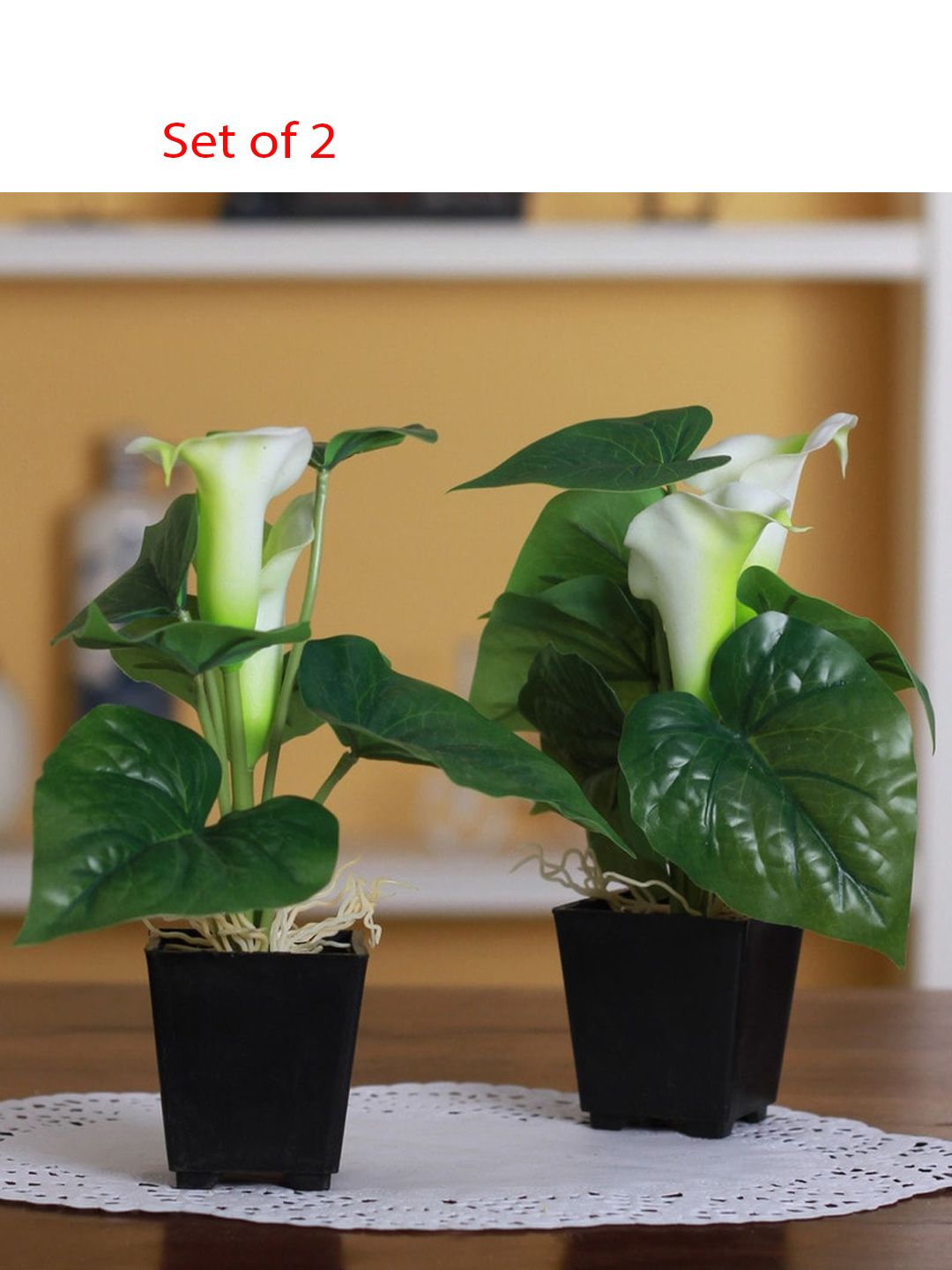 Fourwalls Set Of 2 White Artificial Calla Lily Flower Plants in a Melamine vase Price in India