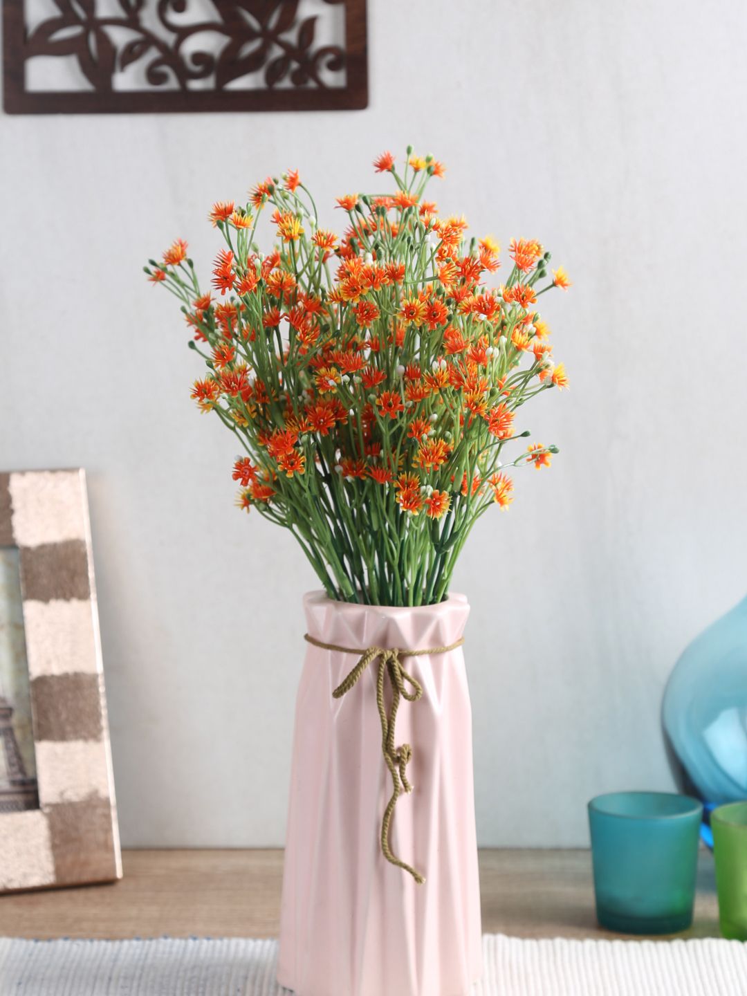 Fourwalls Set Of 4 Orange Artificial Gypsophilia Flower Bunches without pot Price in India