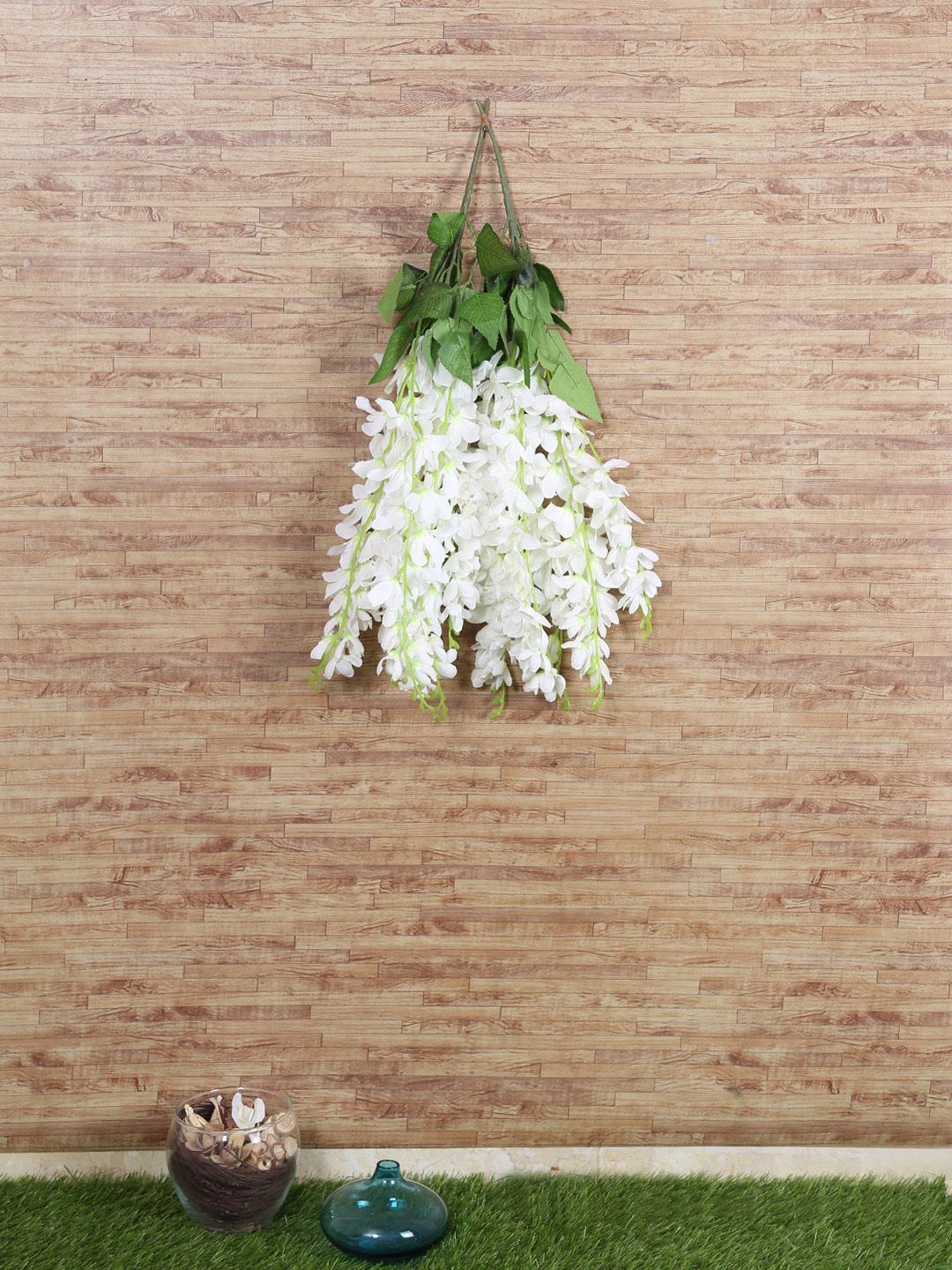 Fourwalls Set Of 2 White Artificial Hanging Orchid Flowers Price in India