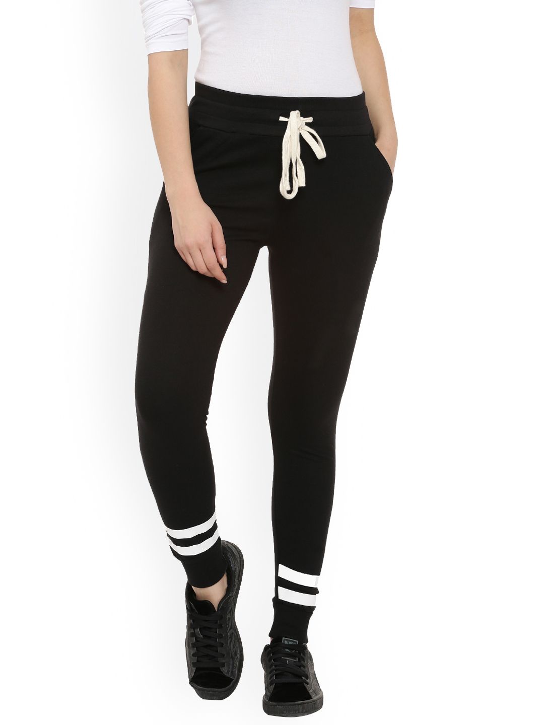 Campus Sutra Women Black Solid Joggers Price in India