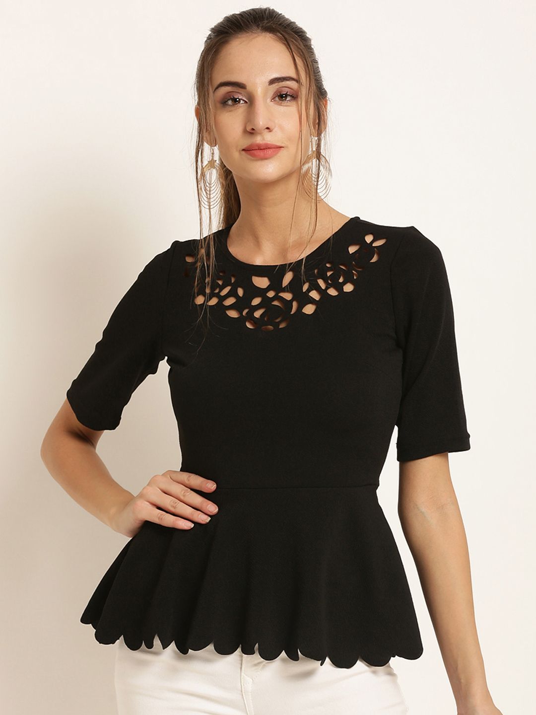 Harpa Women Black Solid Peplum Top