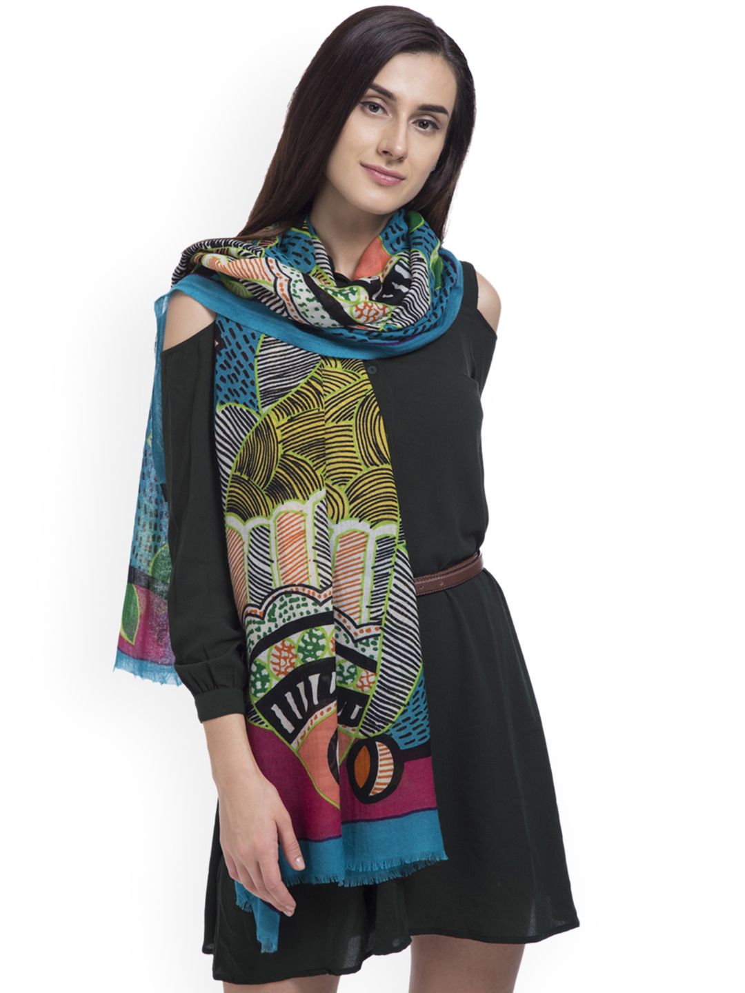 SHINGORA Women Blue Woven Design Woollen Stole Price in India