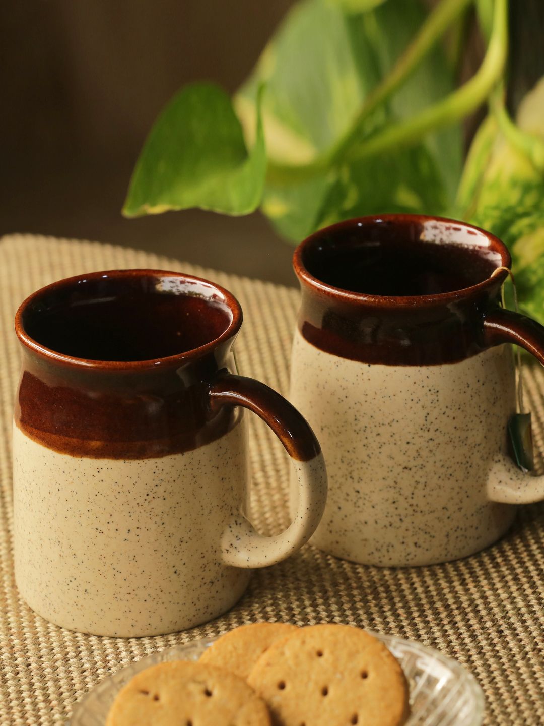 ExclusiveLane Cream-Coloured & Brown 2-Pieces Cocoa Rims Studio Pottery Tea & Coffee Mugs Price in India