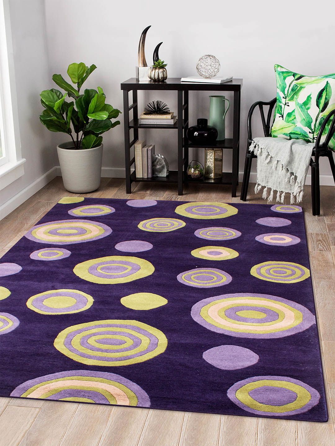 Story@home Purple & Yellow Geometric Printed Carpet Price in India