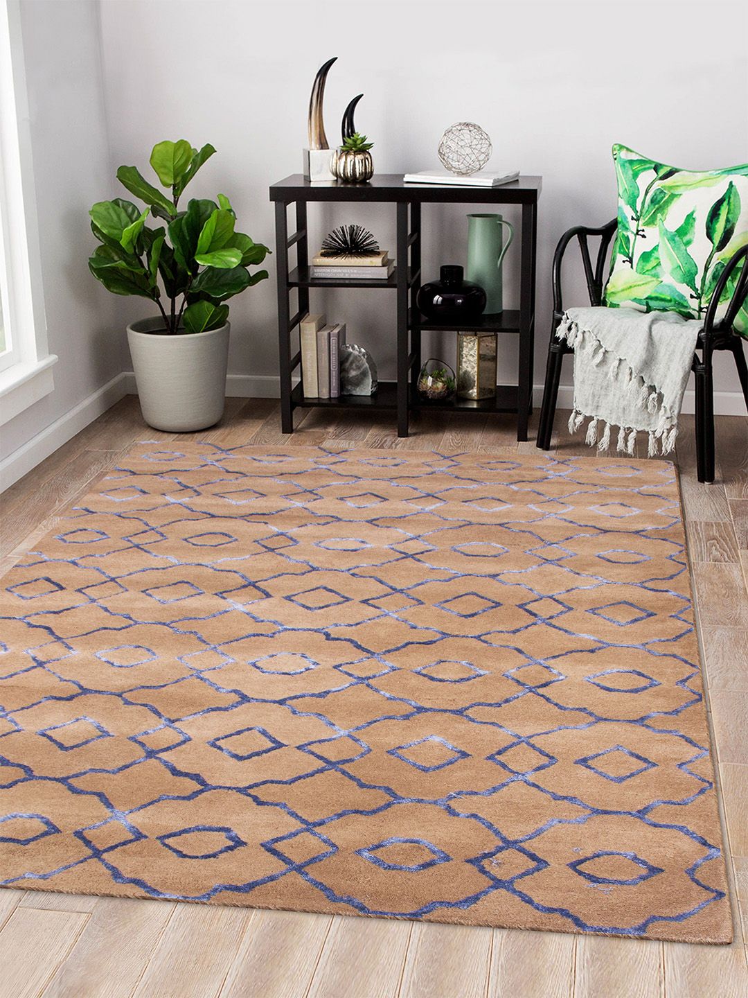 Story@home Blue & Brown Geometric Carpet Price in India