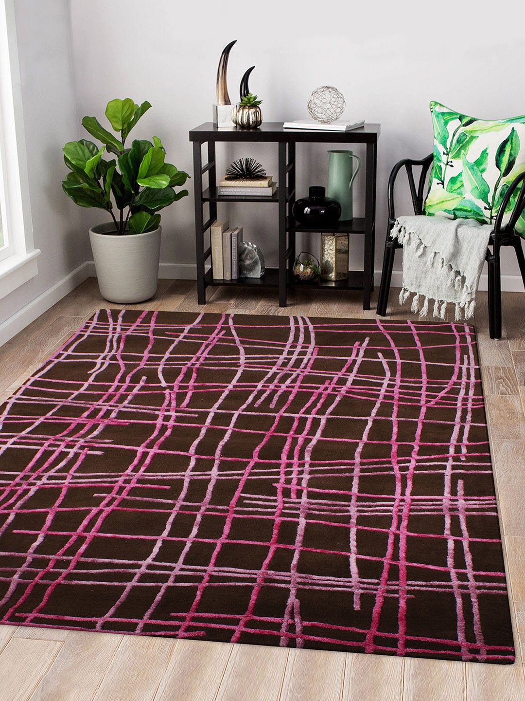 Story@home Brown & Pink Checked Carpet Price in India