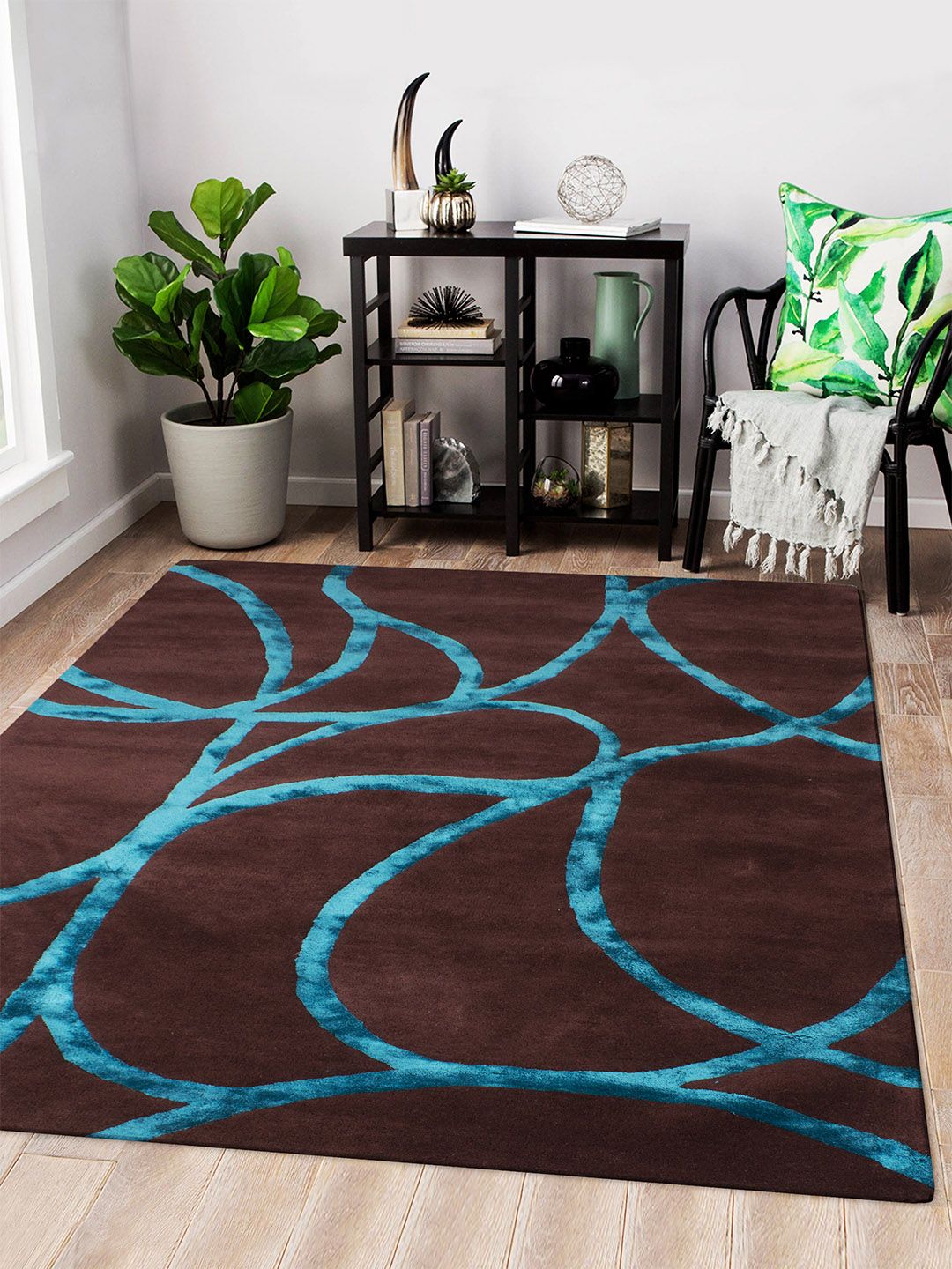 Story@home Brown & Blue Geometric Carpet Price in India