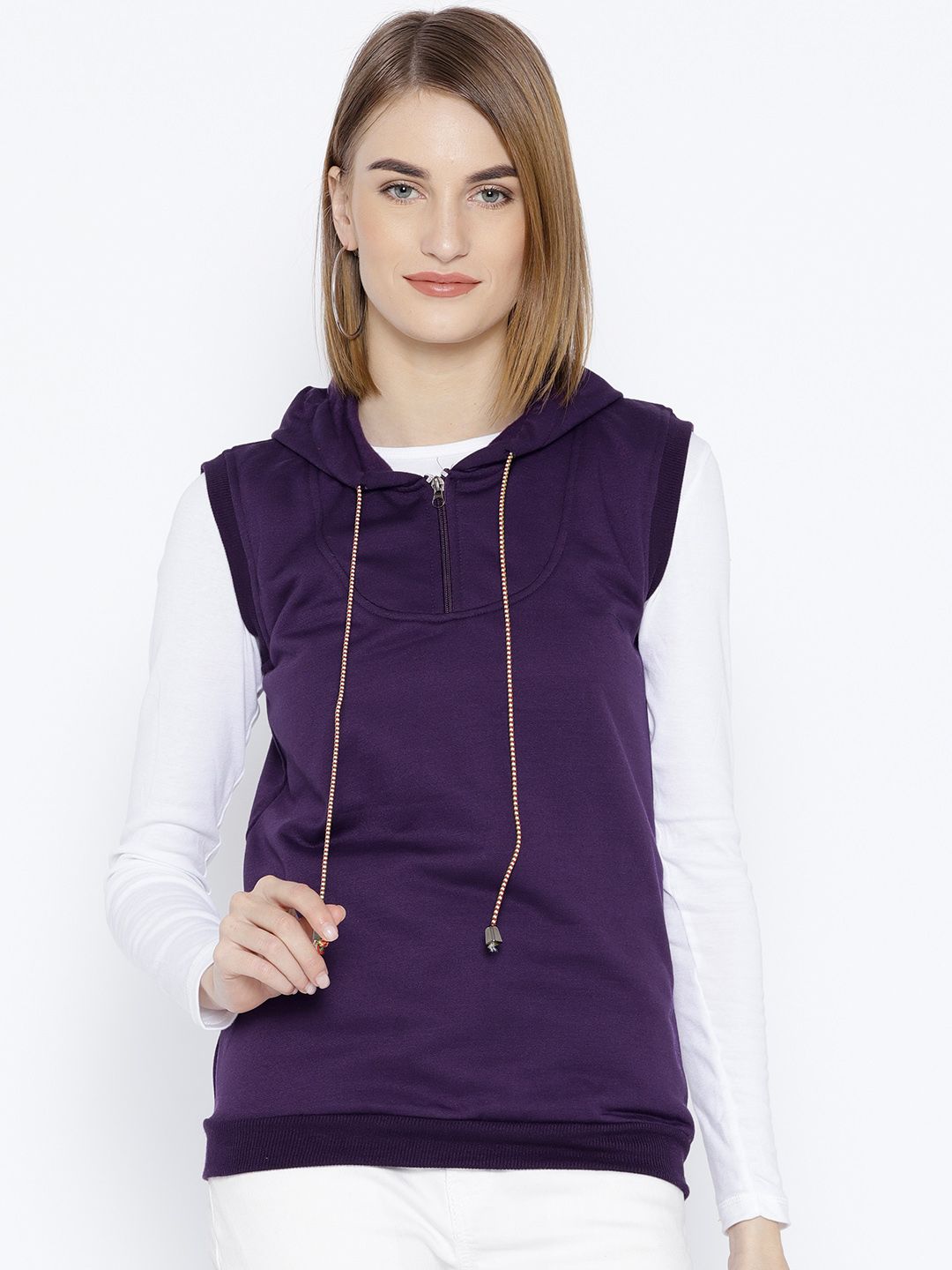 Belle Fille Women Purple Solid Hooded Sweatshirt Price in India