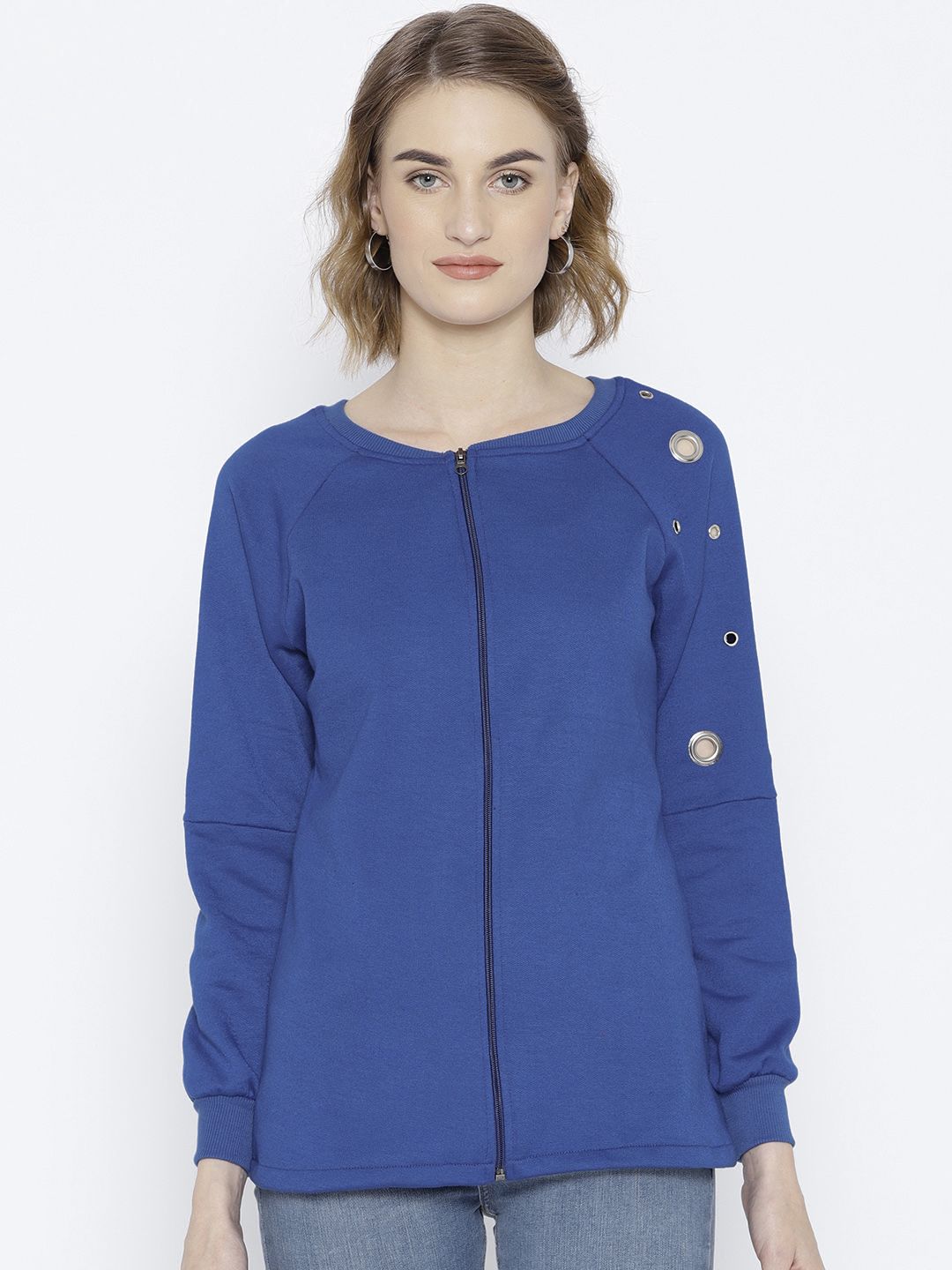 Belle Fille Women Blue Solid Sweatshirt Price in India