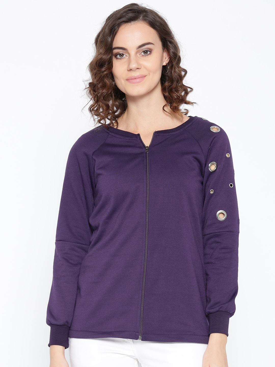 Belle Fille Women Purple Solid Sweatshirt Price in India