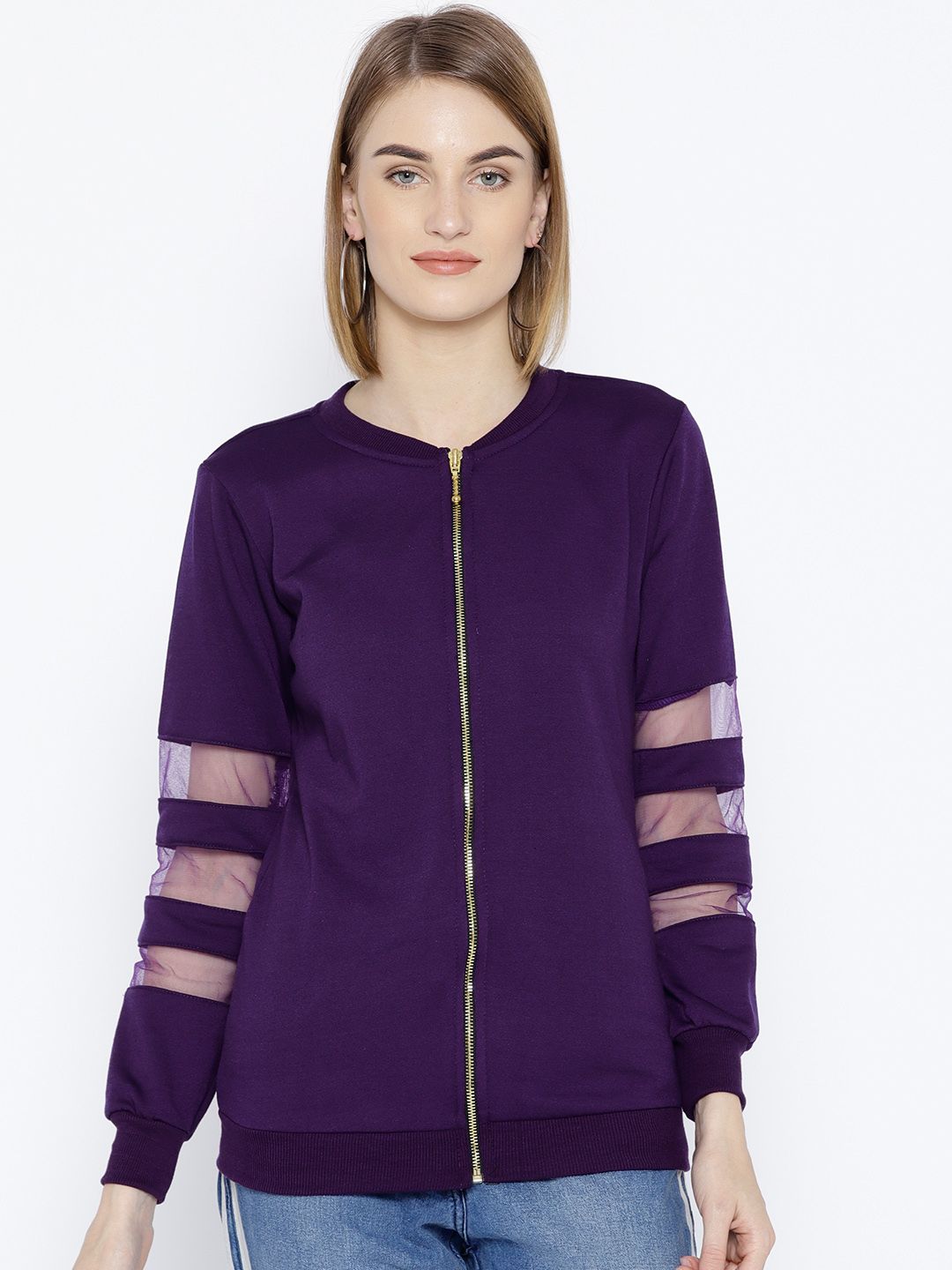 Belle Fille Women Purple Solid Sweatshirt Price in India