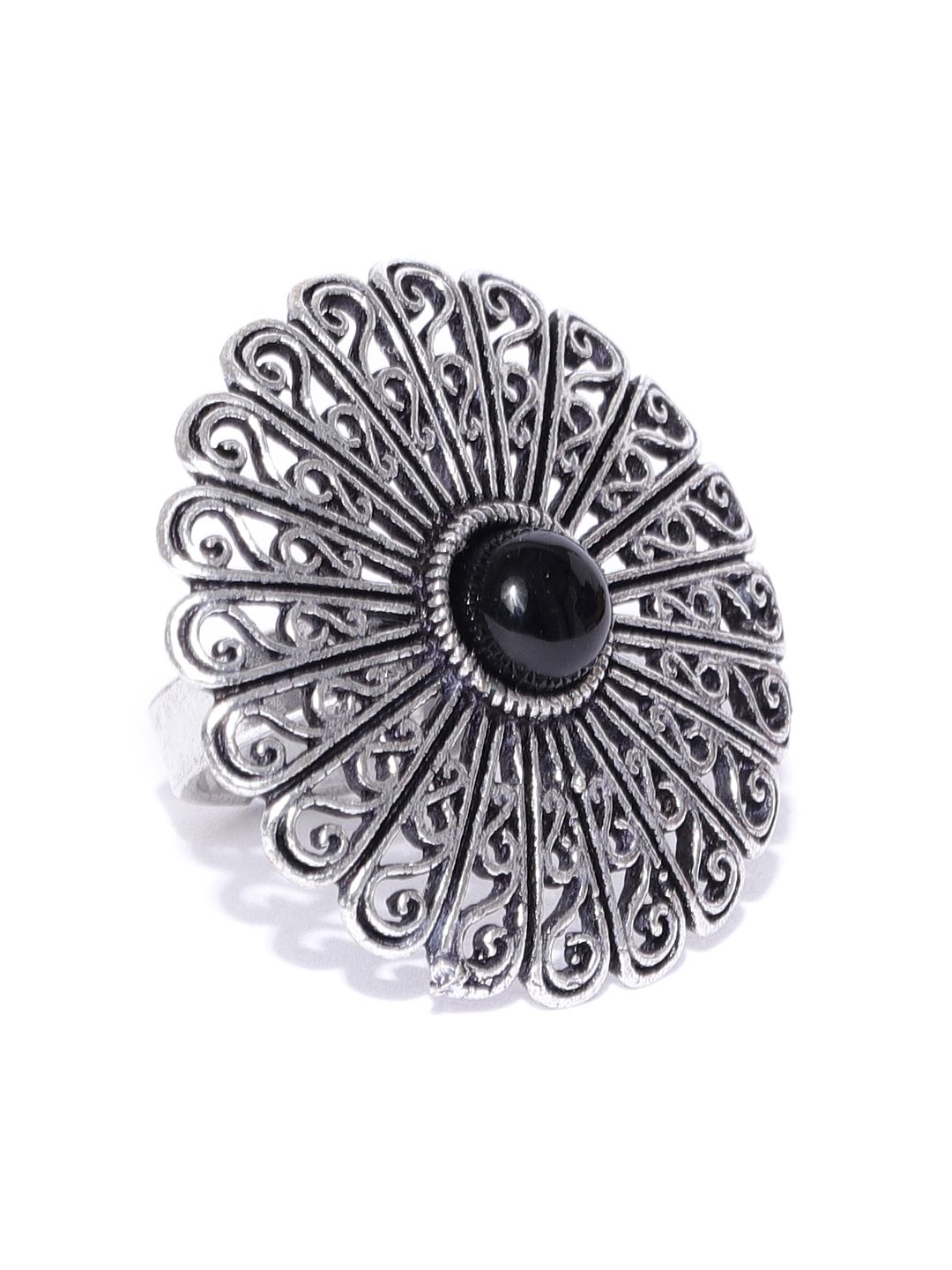 Priyaasi Women Black Oxidised German Silver Adjustable Finger Ring With Silver-Plating Price in India