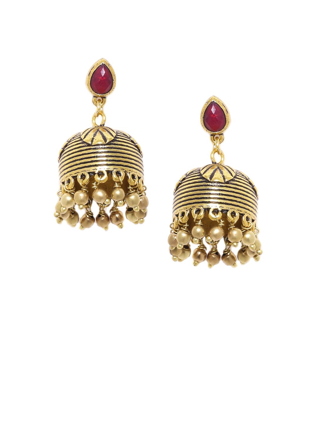 Studio Voylla Gold-Plated & Maroon Handcrafted Dome Shaped Jhumkas Price in India