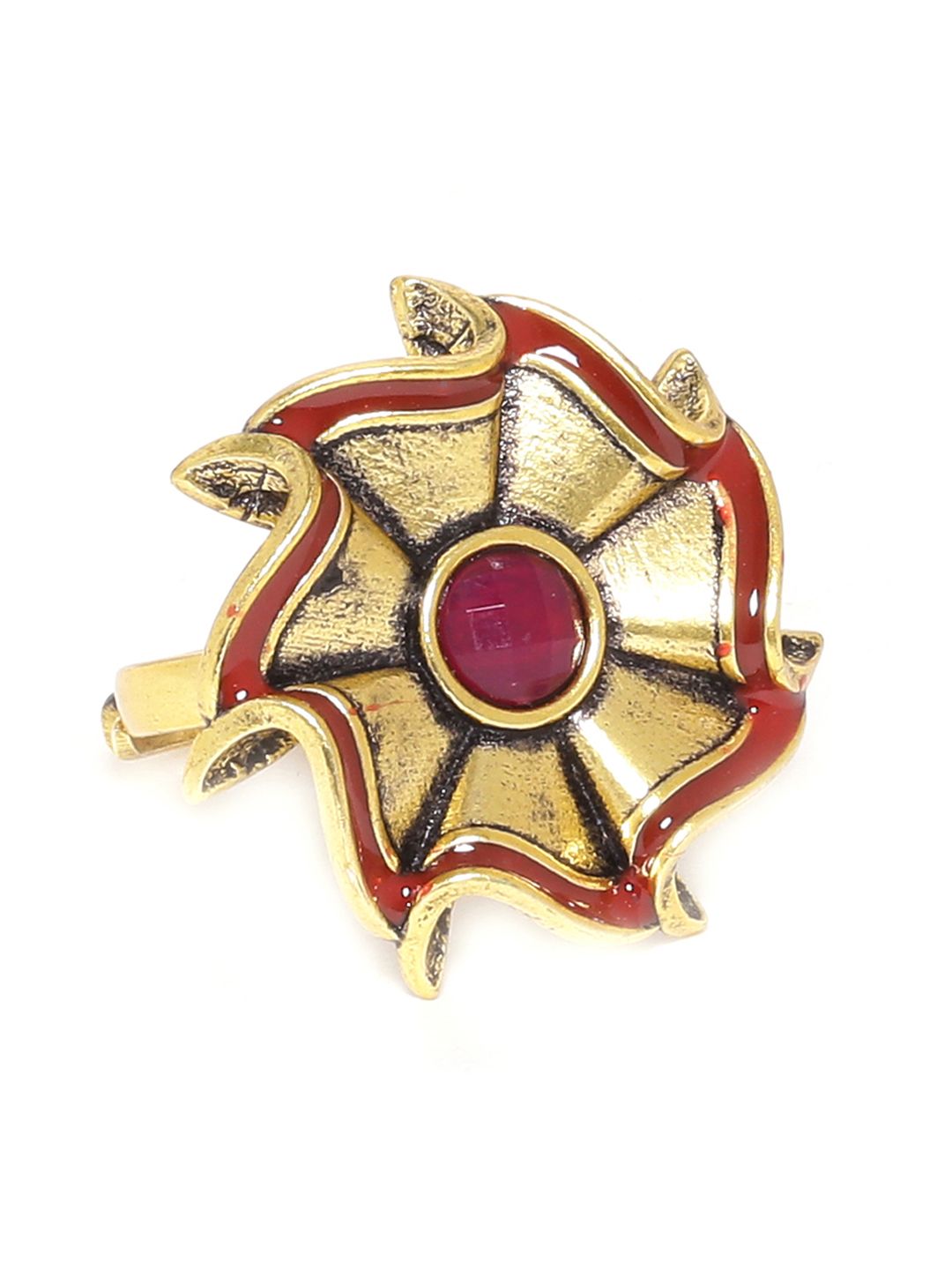 Studio Voylla Women Gold-Plated & Maroon Enamelled Ring Price in India