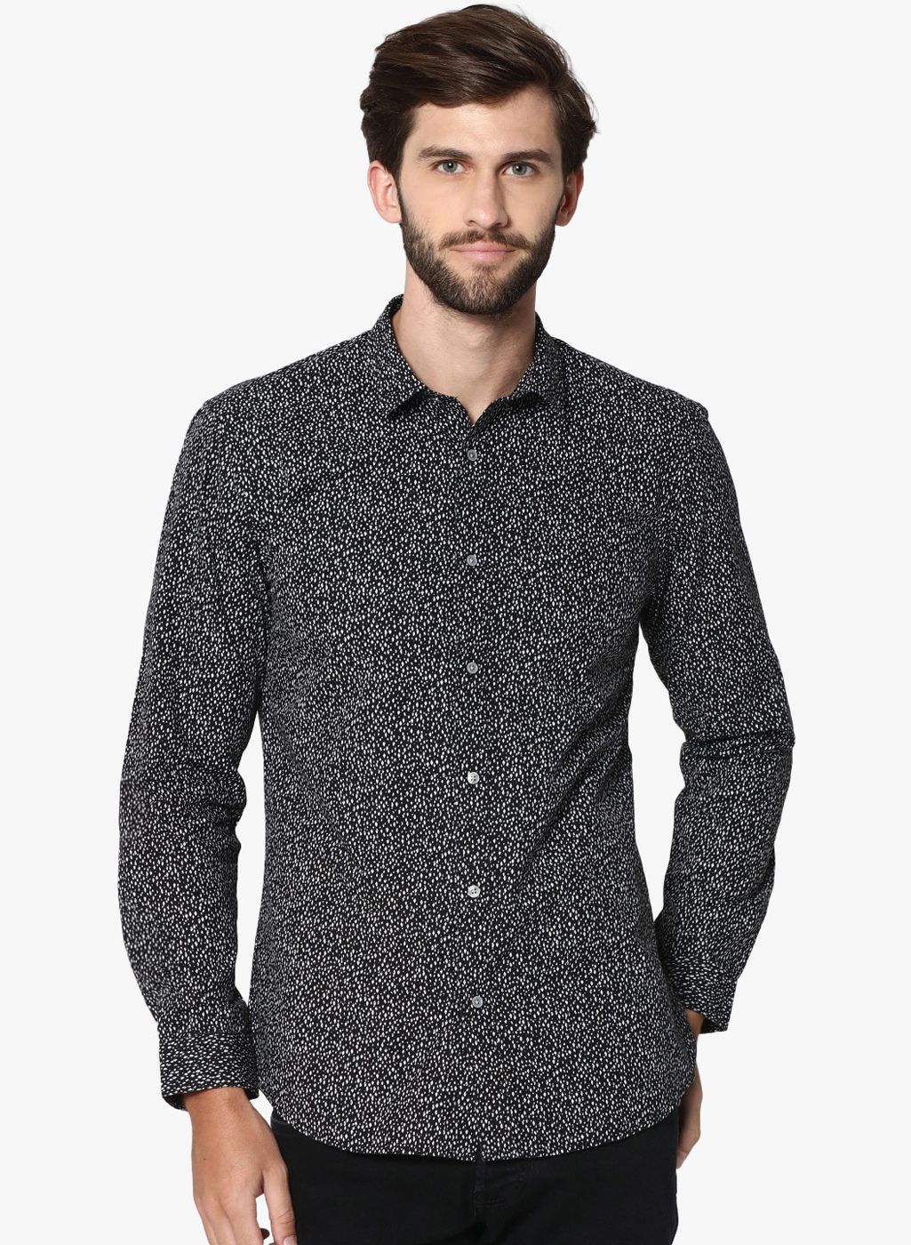Jack & Jones Black Printed Slim Fit Casual Shirt