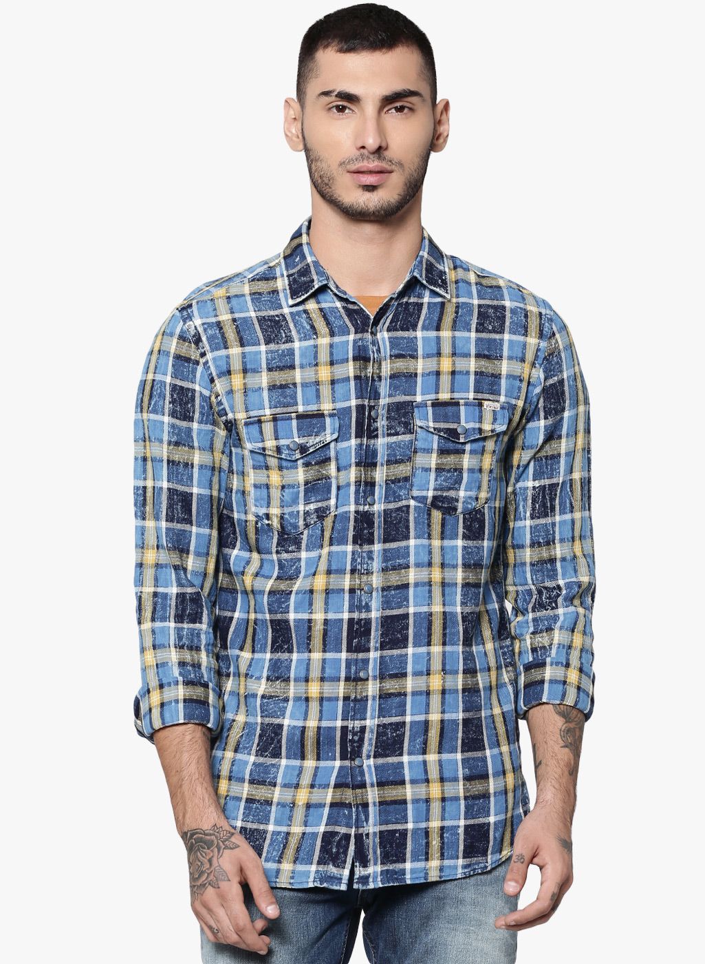 Jack & Jones Blue Checked Slim Fit Casual Shirt
