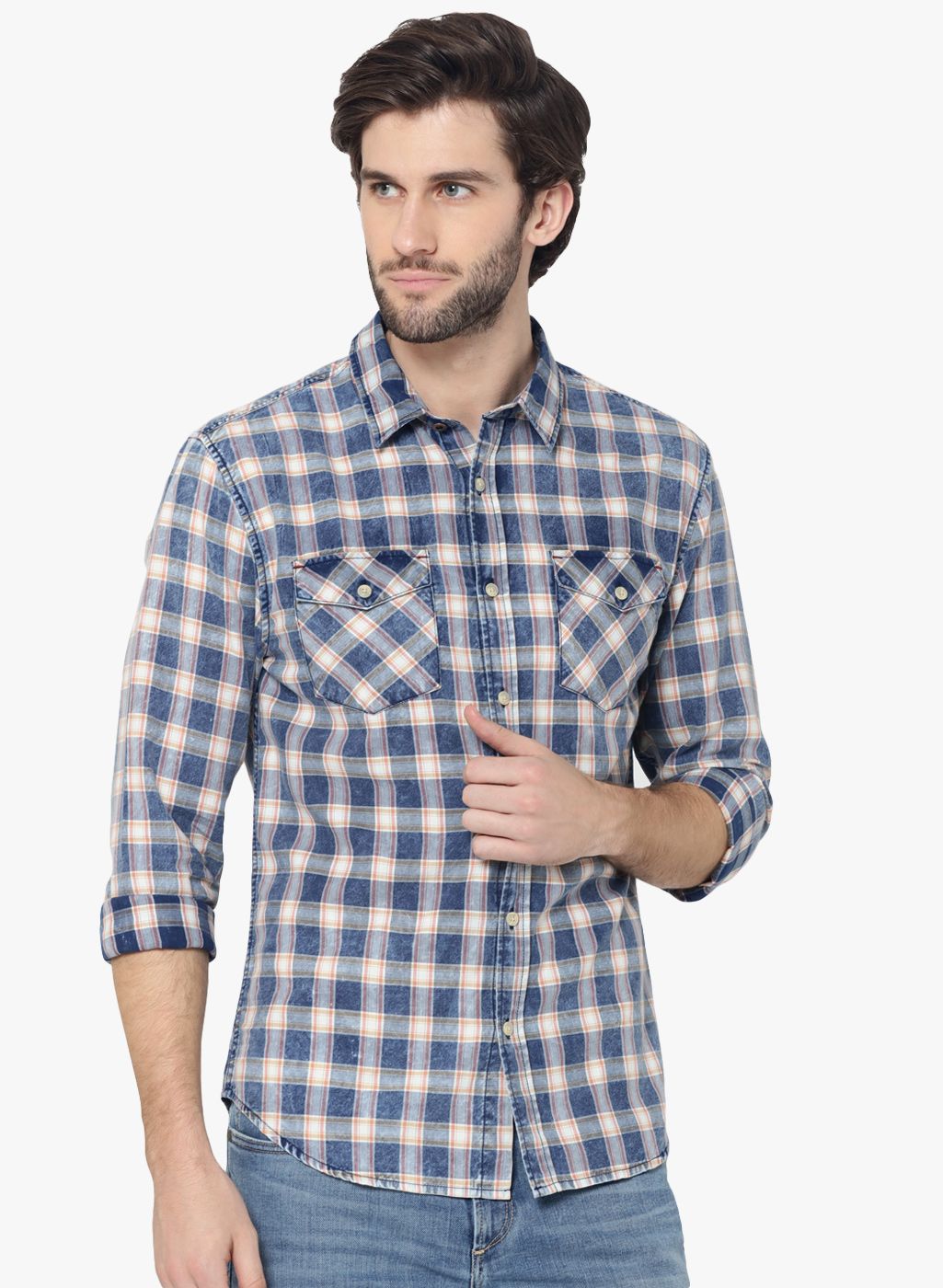 Jack & Jones Blue Checked Slim Fit Casual Shirt