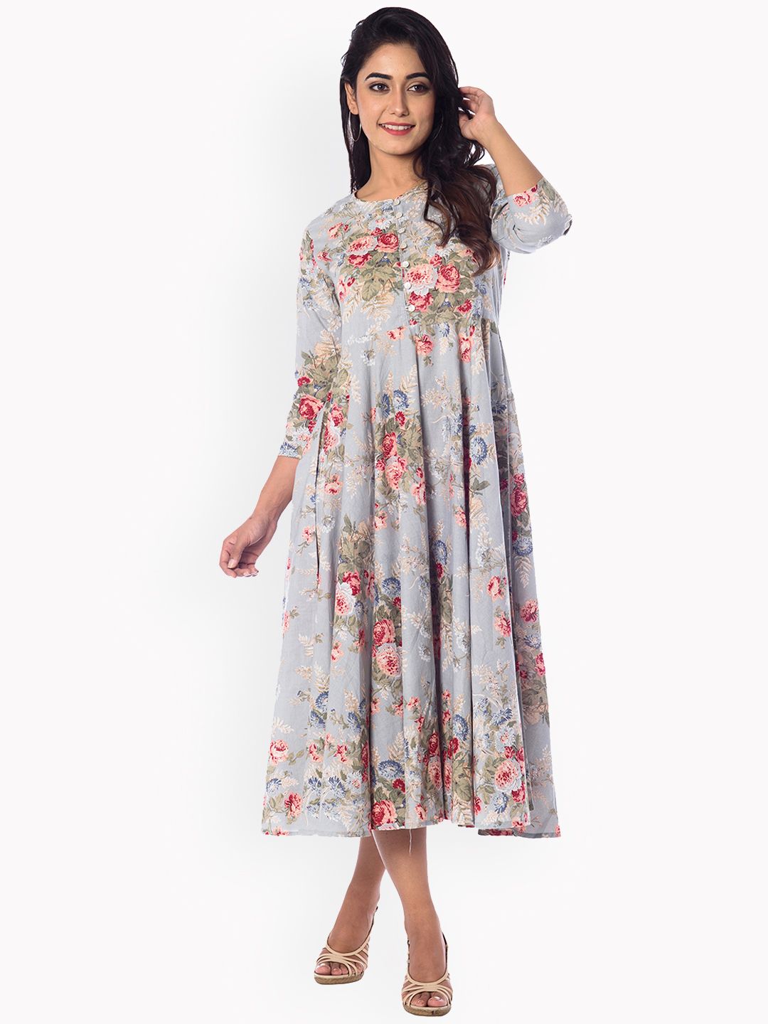 anayna Women Blue Printed Fit and Flare Dress Price in India