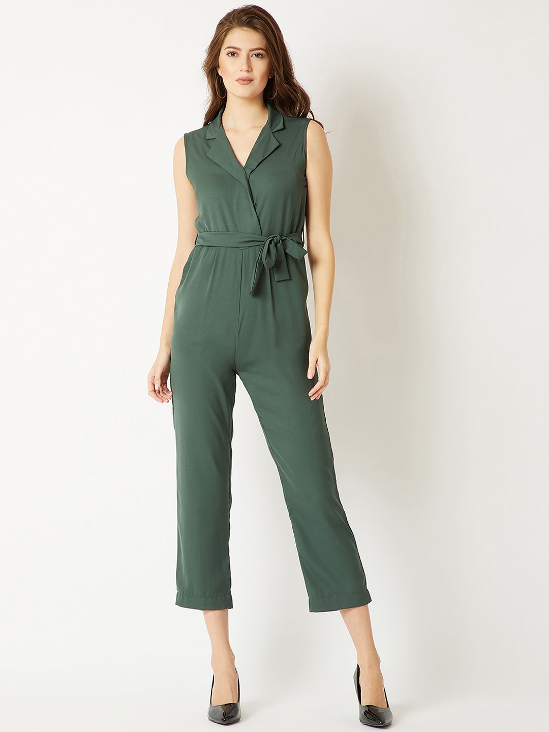 Miss Chase Green Solid Basic Jumpsuit Price in India