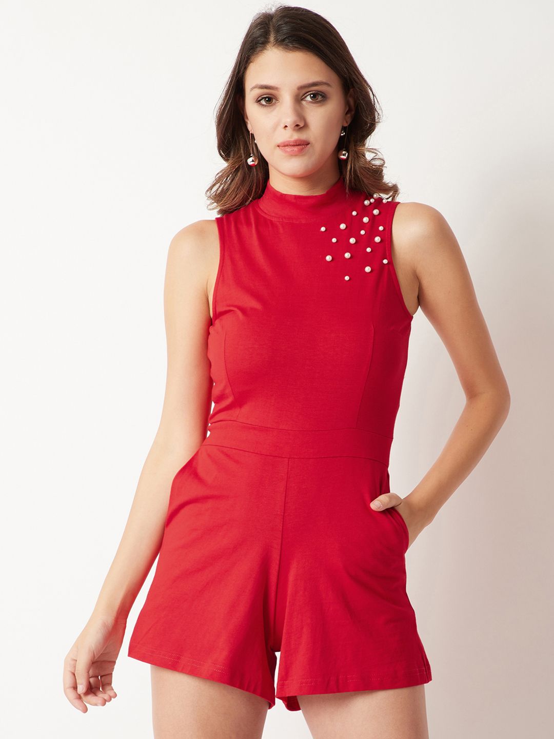Miss Chase Red Solid Playsuit Price in India