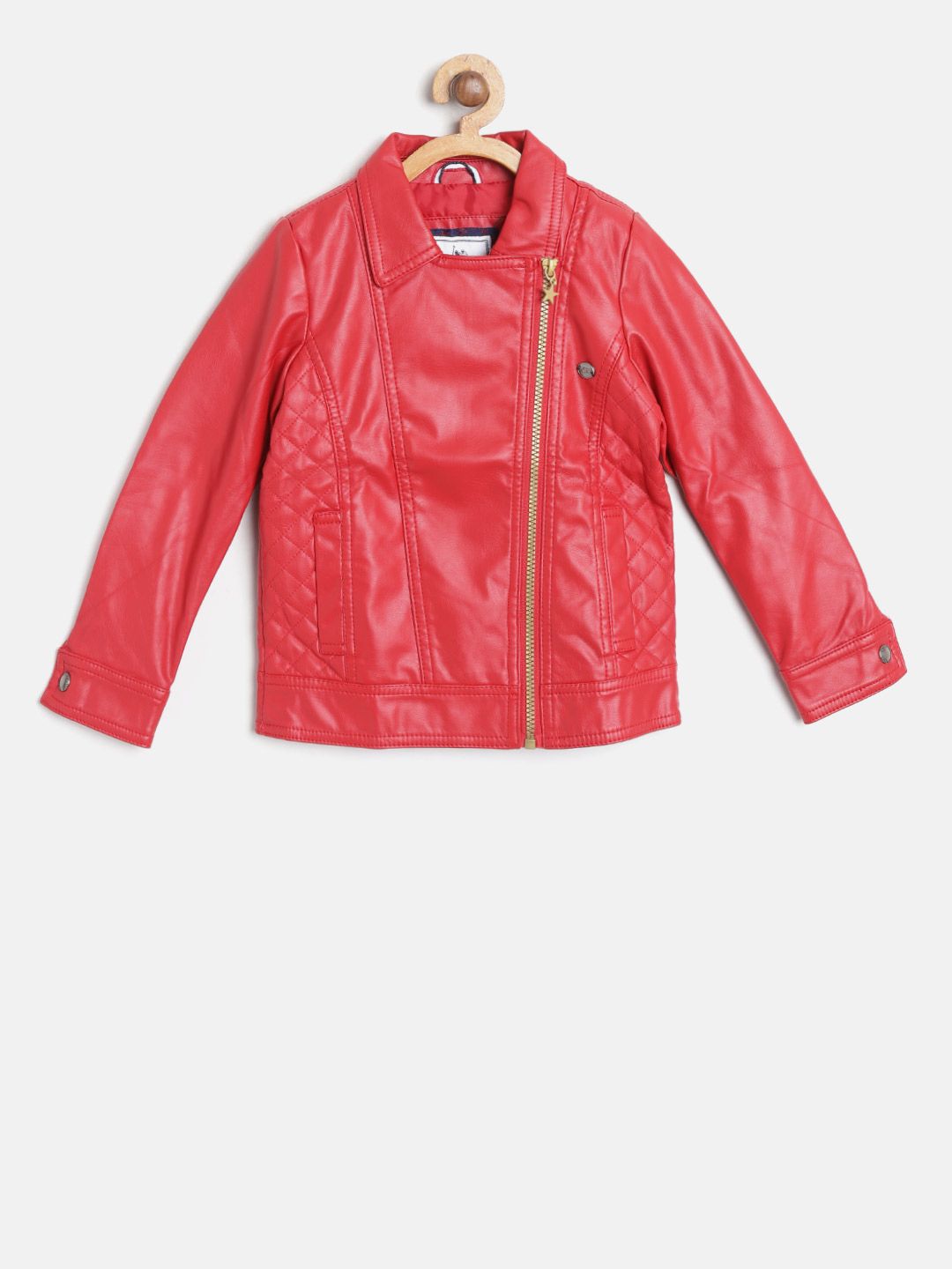 U S Polo Assn Kids Girls Red Solid Biker Jacket
