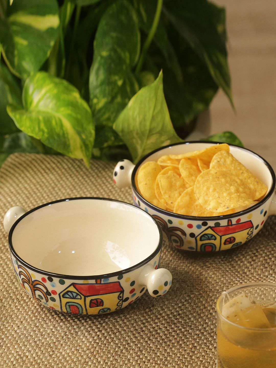 ExclusiveLane 2 Pieces Multicoloured Printed Ceramic Serving Bowl Set Price in India