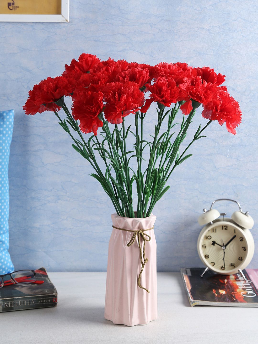 Fourwalls Set Of 20 Red Artificial Single Carnation Flower Stems Price in India