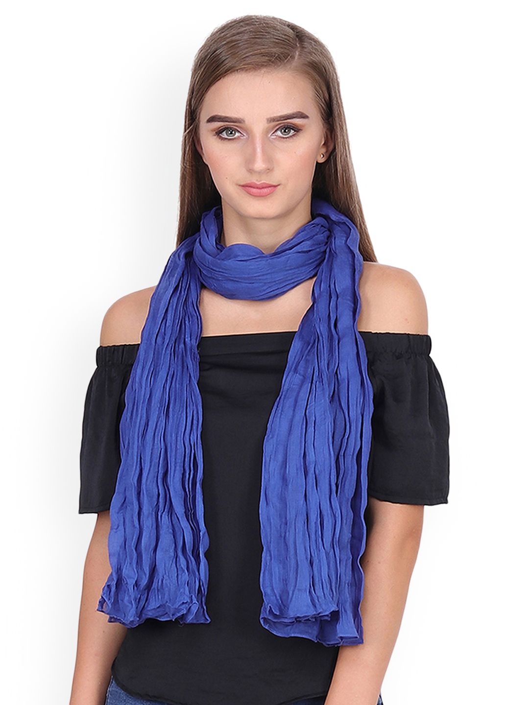 Anekaant Women Navy Blue Solid Stole Price in India