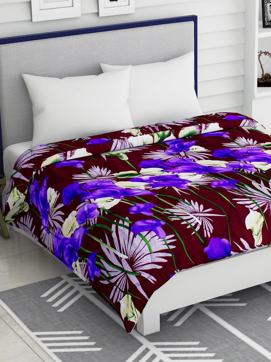 Story@home Lavender & Maroon Floral Heavy Winter 200 GSM Double Bed Comforter Price in India