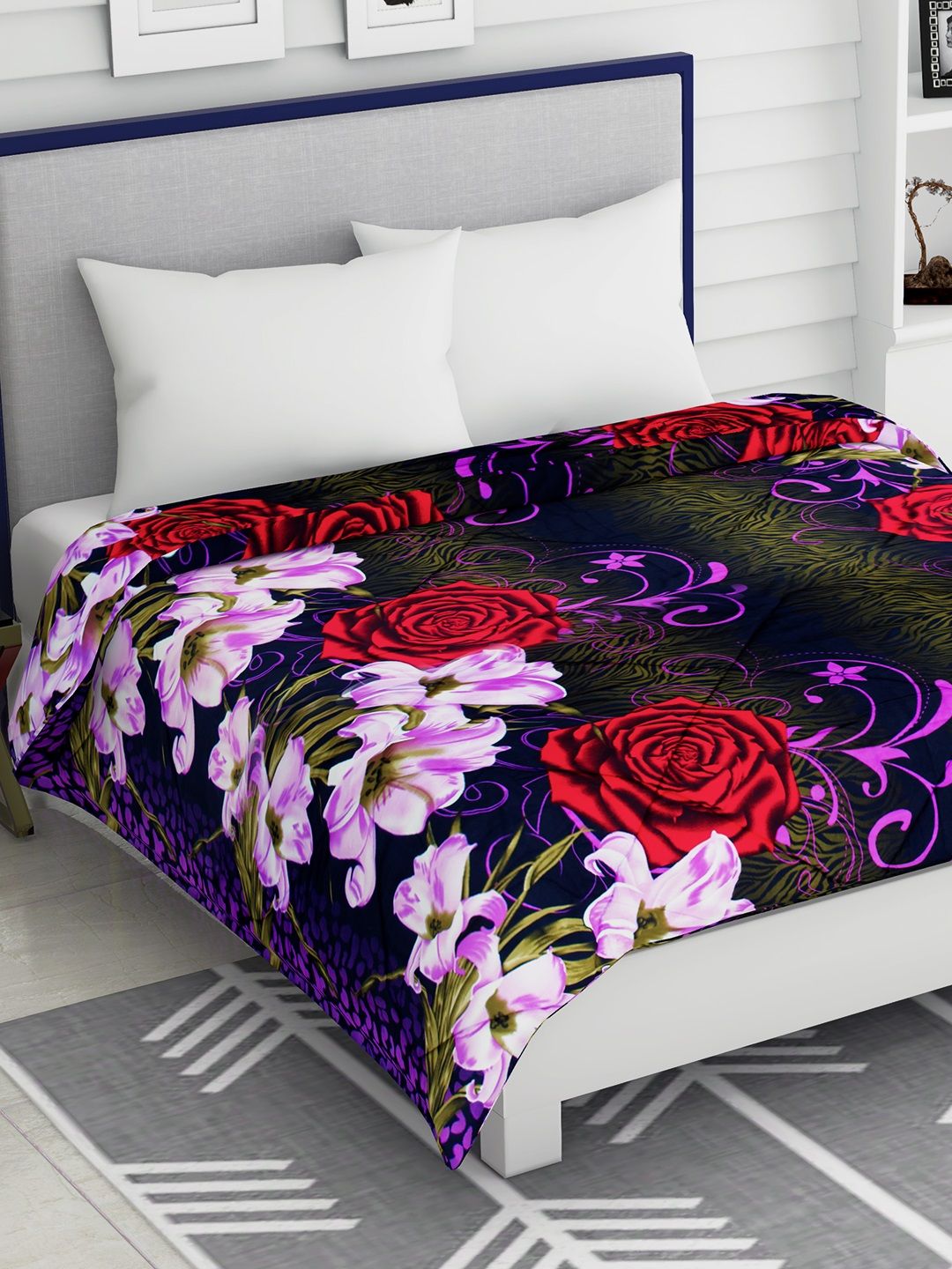 Story@home Lavender & Red Floral Heavy Winter 200 GSM Double Bed Comforter Price in India