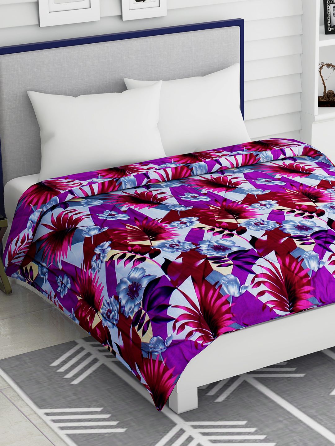 Story@home Lavender & Blue Floral Heavy Winter 200 GSM Double Bed Comforter Price in India