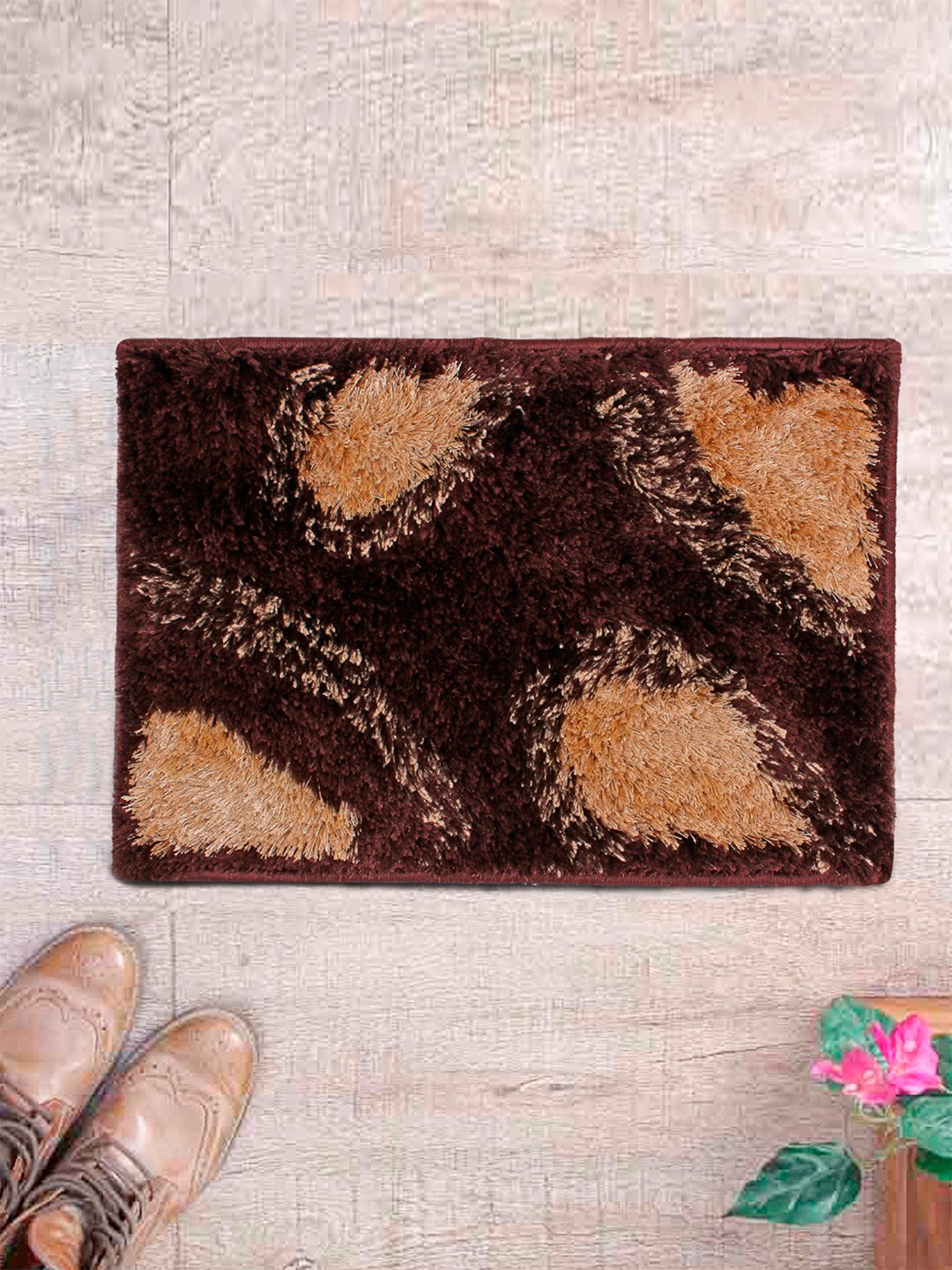 ROMEE Brown & Beige Solid Rectangle Shaggy Doormat Price in India
