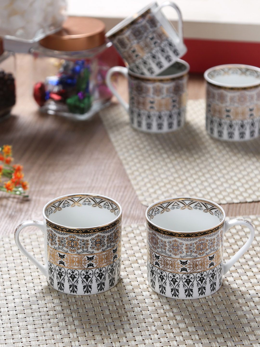 GOODHOMES Multicoloured 6-Pieces Printed Bone China Cups Set Price in India