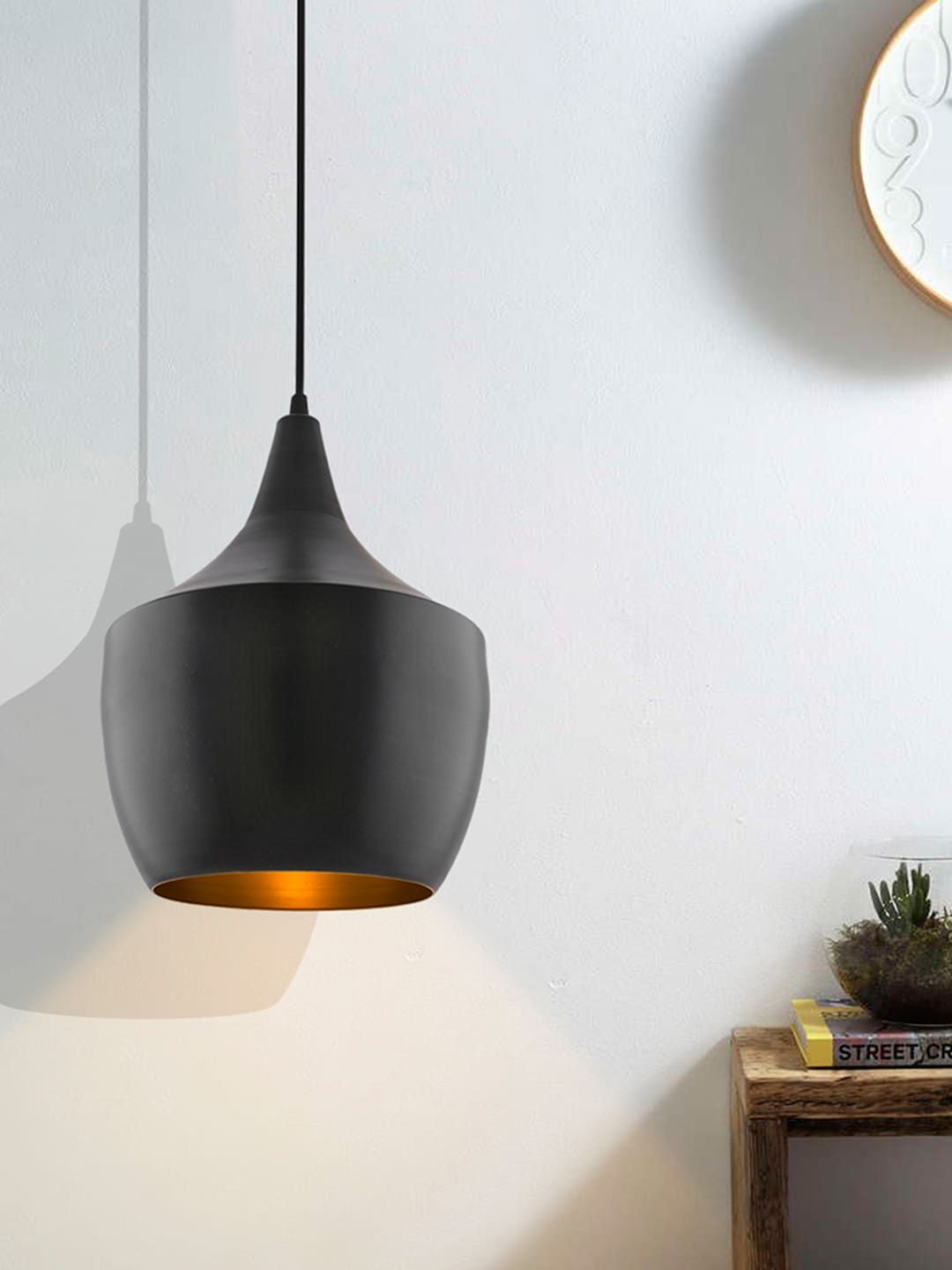 Homesake Black Solid Pear Shaped Metal Hanging Light Price in India