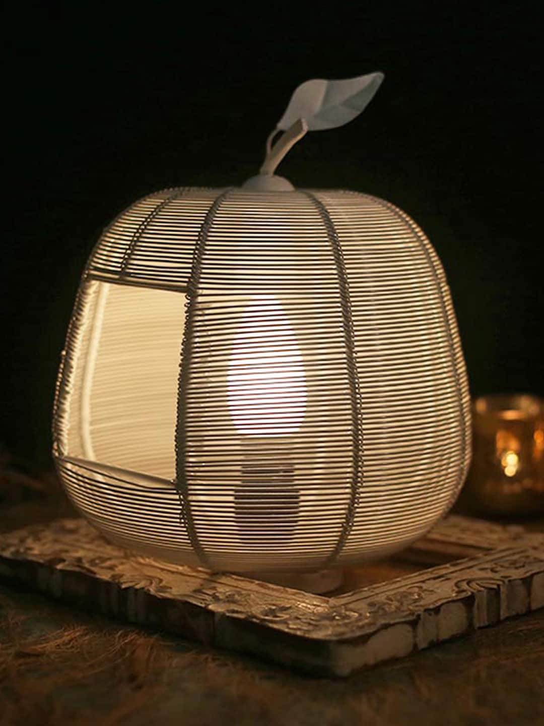 Homesake White Solid Apple-Shaped Contemporary Handcrafted Table Lantern Price in India