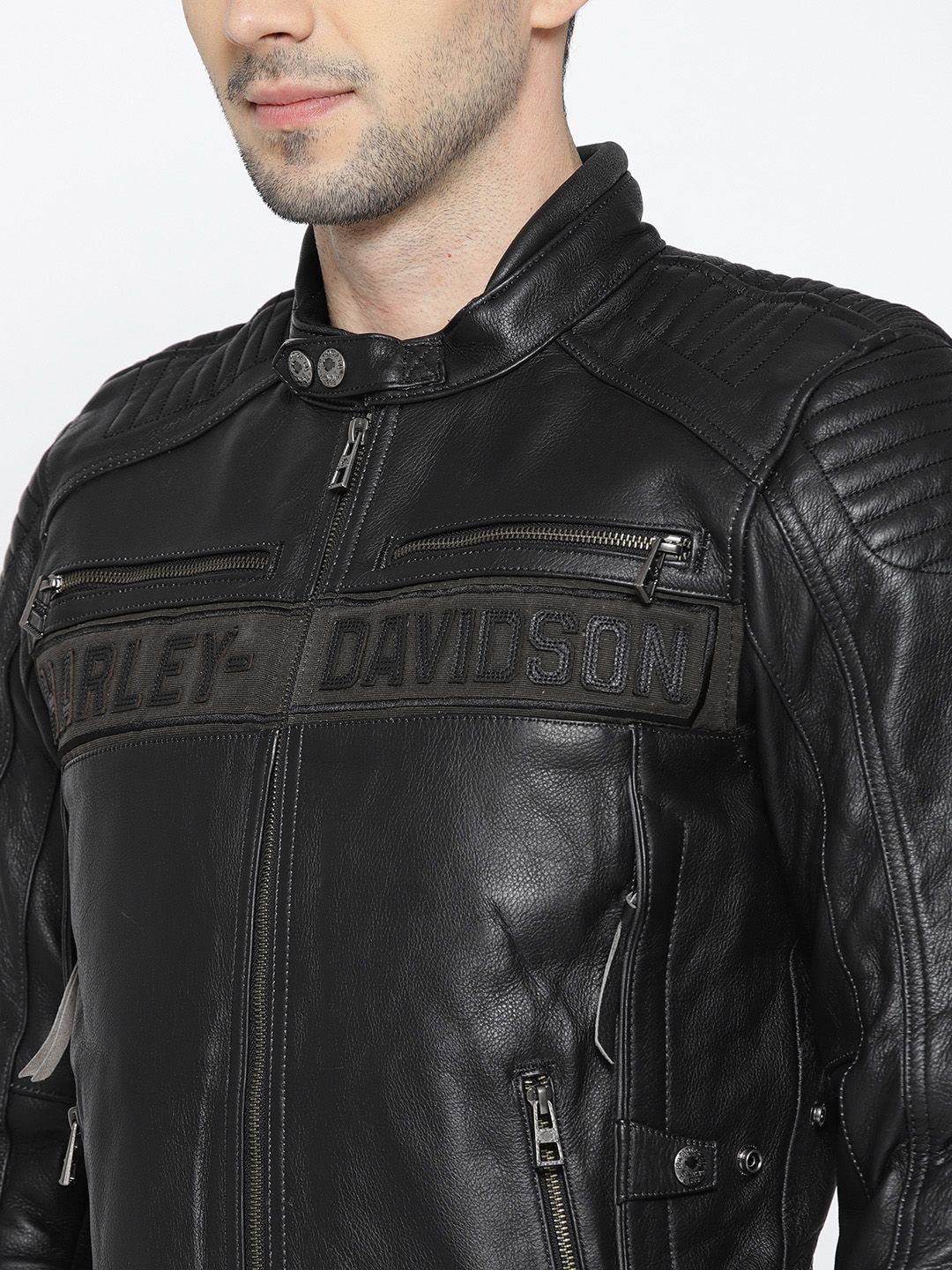 Buy Harley-Davidson Men Black Solid Leather Jacket - Jackets for