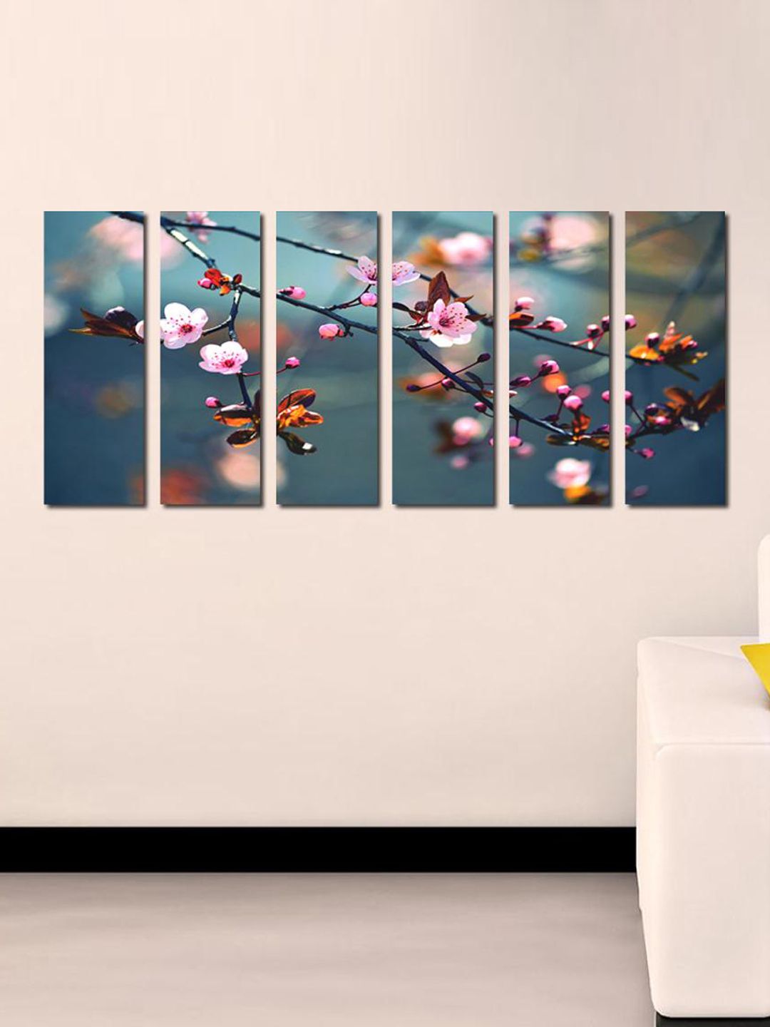 999Store Blue, Pink & Brown Set of 6 Flower Stems Wall Art Price in India