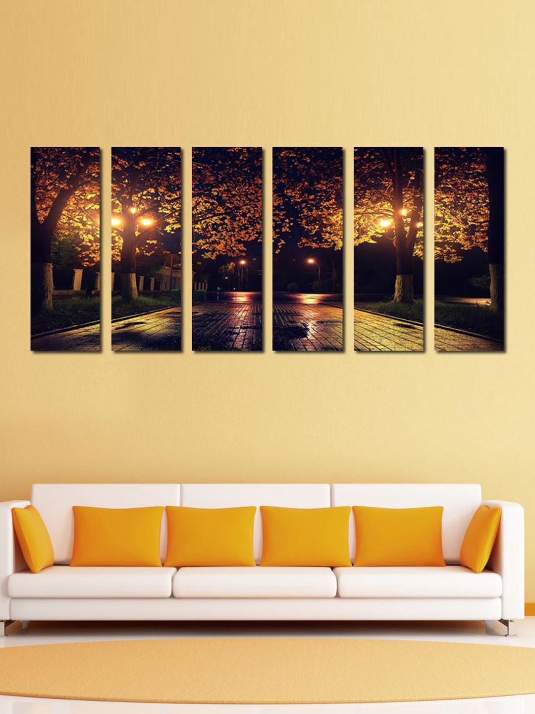 999Store Brown & Yellow Set of 6 Nature in The Night Wall Art Price in India