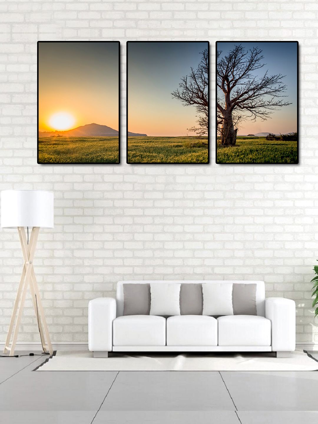 999Store Set of 3 Multicoloured Sunrise Wall Art Price in India