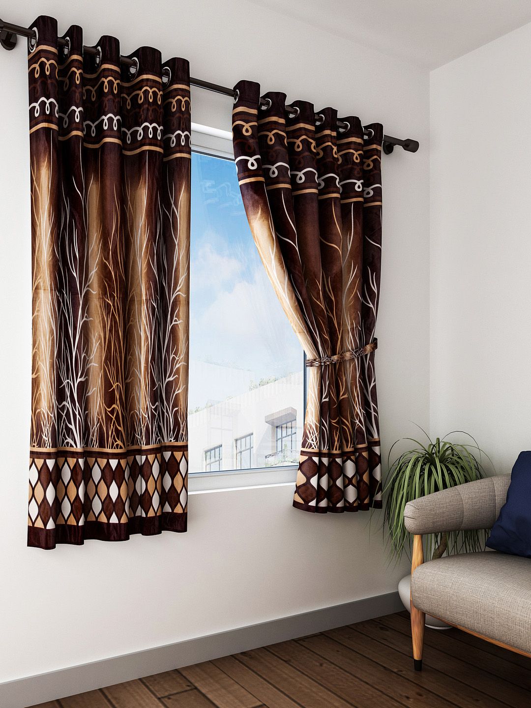 Home Sizzler Brown Set of 2 Window Curtains Price in India