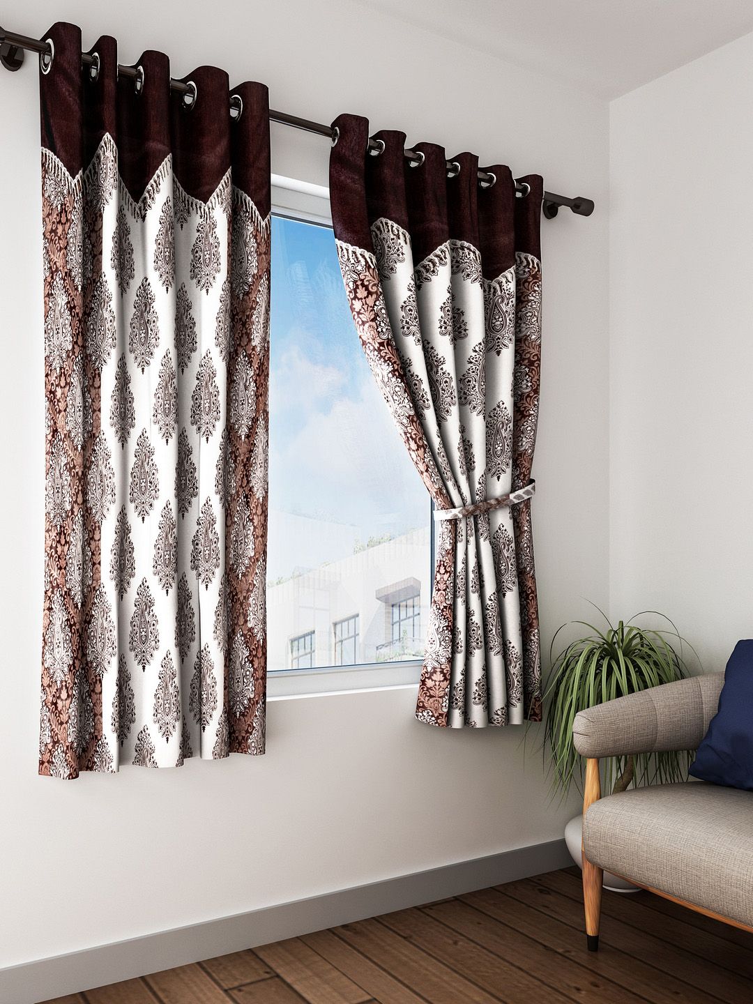 Home Sizzler Brown Set of 2 Window Curtains Price in India