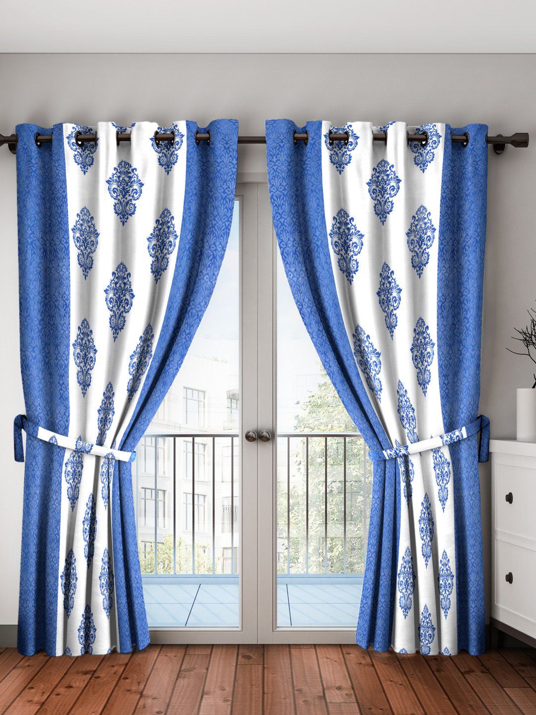 Home Sizzler Blue & White Set of 2 Long Door Curtains Price in India