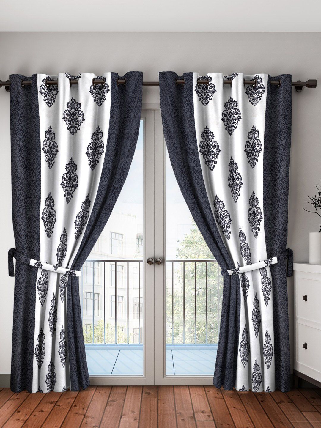 Home Sizzler Grey & White Set of 2 Door Curtains Price in India