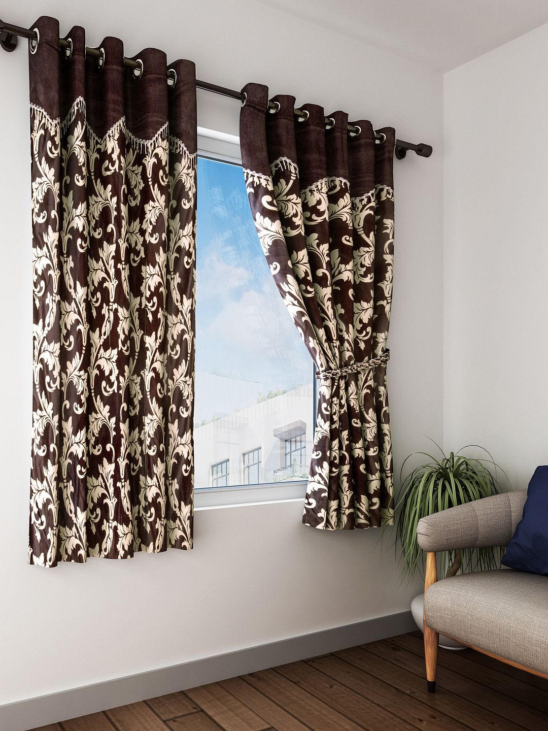 Home Sizzler Brown Set of 2 Window Curtains Price in India